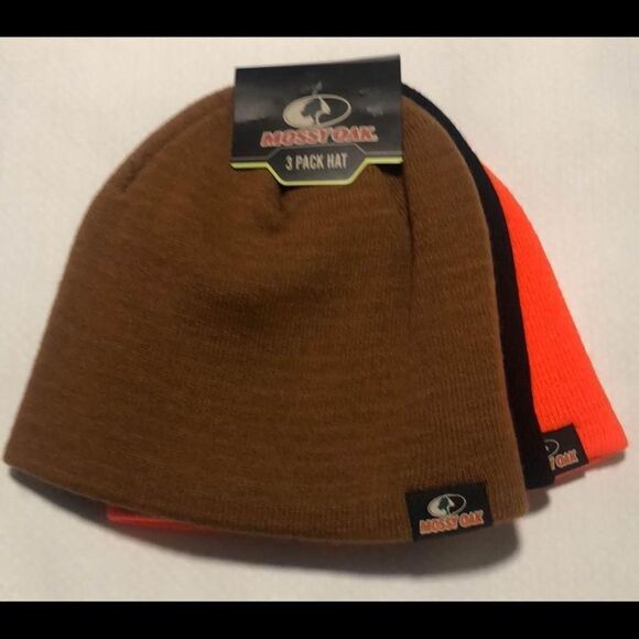 Mossy Oak Beanie Mens 3 Pack Black Orange Brown - Picture 1 of 3
